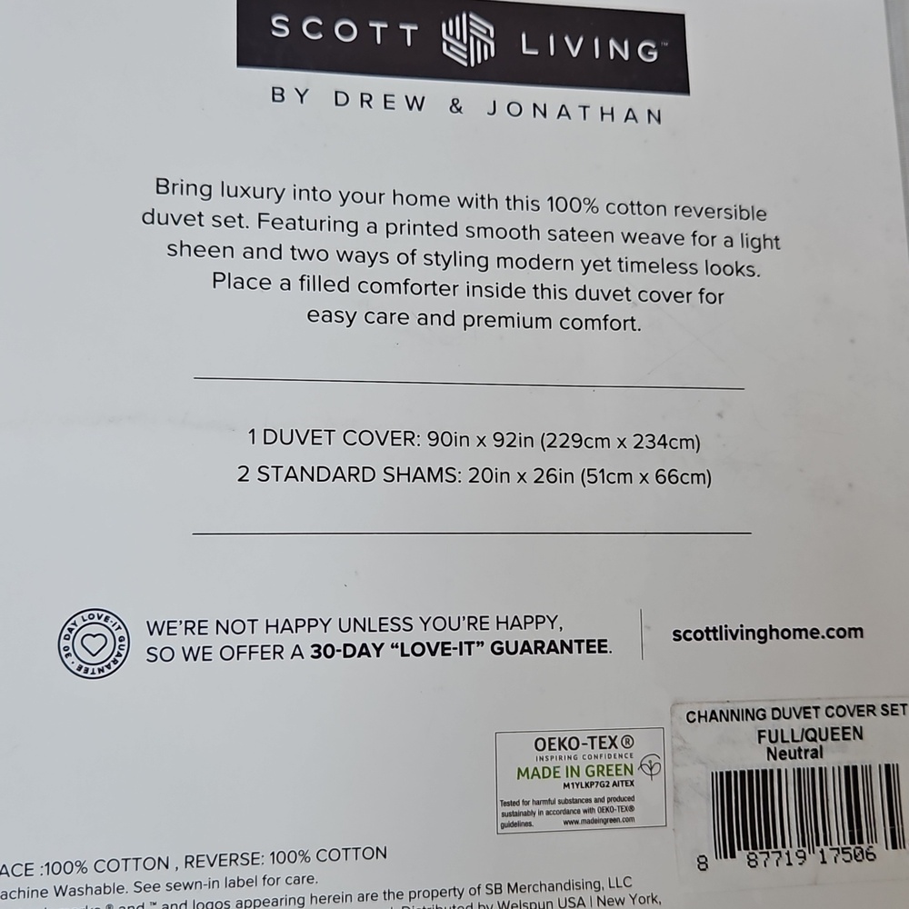 Scott Living Channing Cotton Sateen 3-Piece Duvet Set Queen NWT - Picture 3 of 9